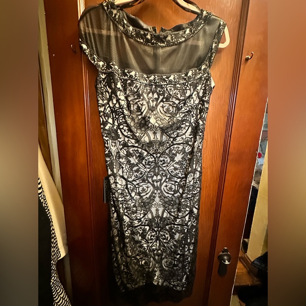 Tadashi Shoji Black and White Floral Midi Dress